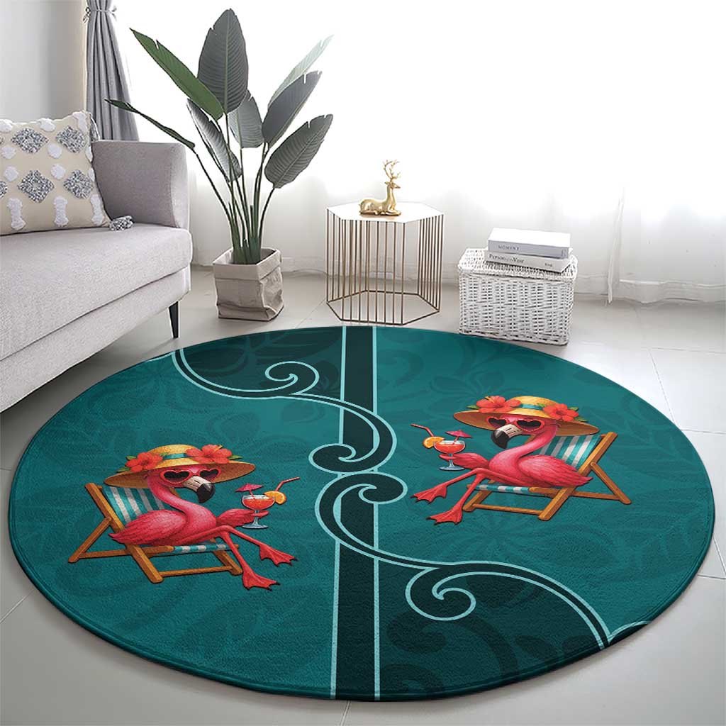 Western Yoke Round Carpet Flamingo Relax Cowboy Style - Wonder Print Shop
