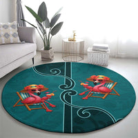 Western Yoke Round Carpet Flamingo Relax Cowboy Style - Wonder Print Shop
