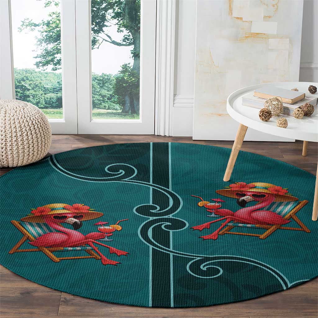 Western Yoke Round Carpet Flamingo Relax Cowboy Style - Wonder Print Shop