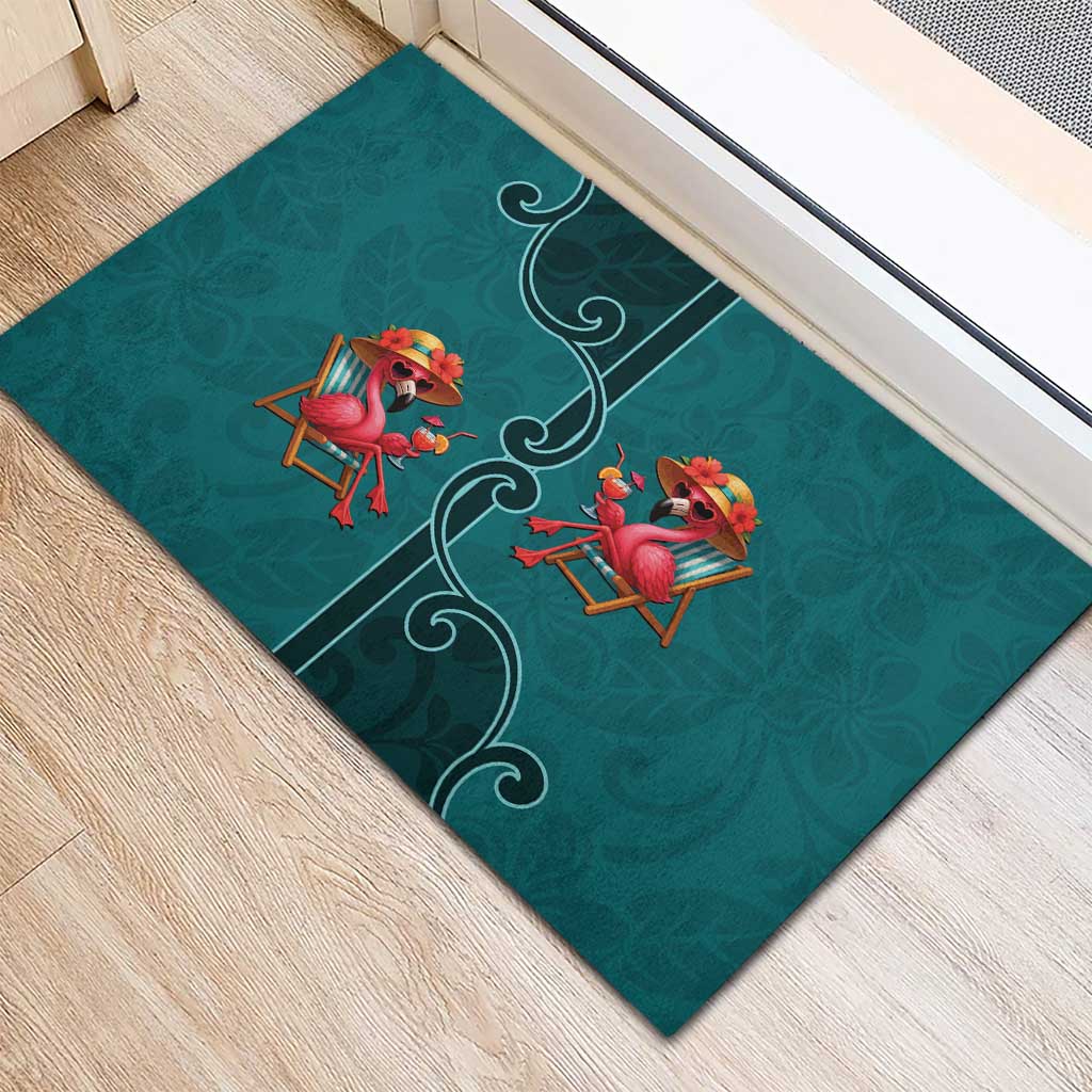 Western Yoke Rubber Doormat Flamingo Relax Cowboy Style - Wonder Print Shop