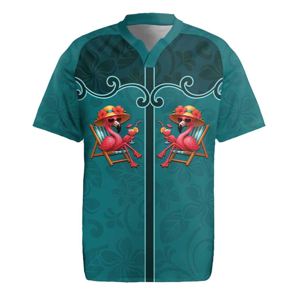 Western Yoke Rugby Jersey Flamingo Relax Cowboy Style - Wonder Print Shop