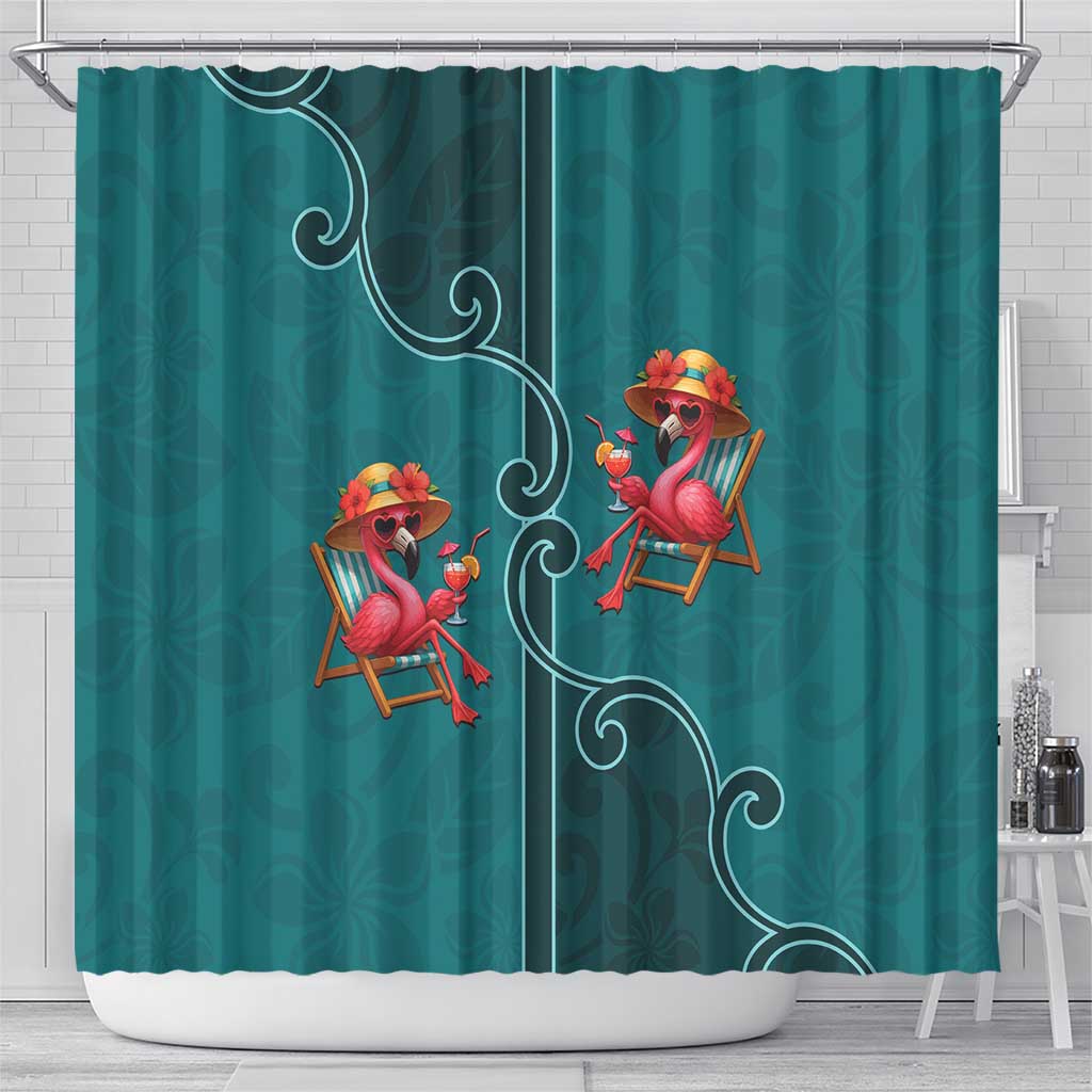 Western Yoke Shower Curtain Flamingo Relax Cowboy Style - Wonder Print Shop