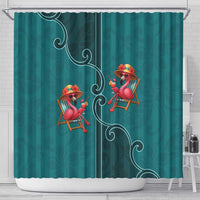 Western Yoke Shower Curtain Flamingo Relax Cowboy Style - Wonder Print Shop