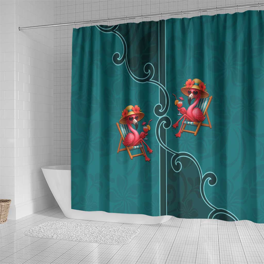 Western Yoke Shower Curtain Flamingo Relax Cowboy Style - Wonder Print Shop