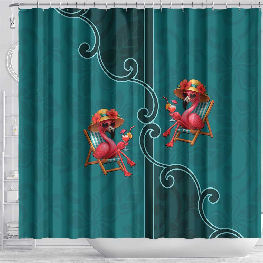 Western Yoke Shower Curtain Flamingo Relax Cowboy Style - Wonder Print Shop