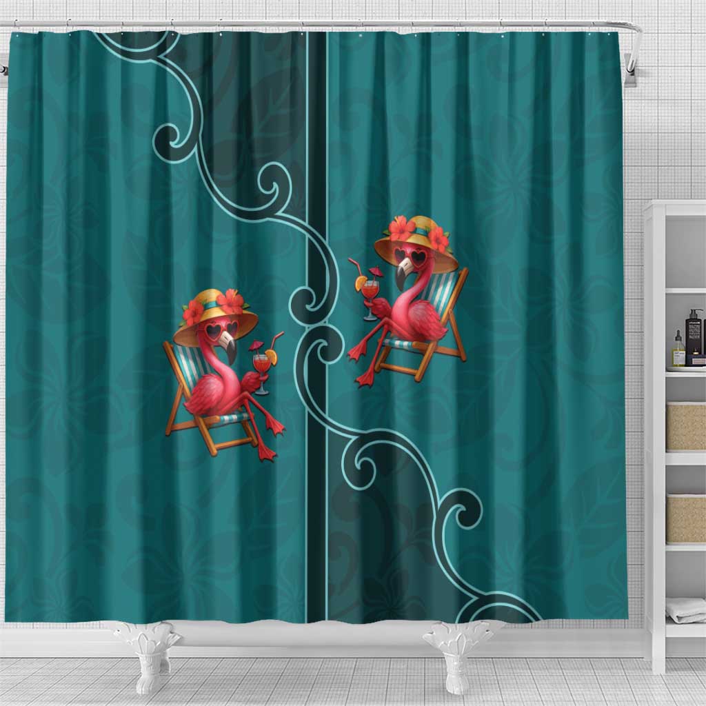 Western Yoke Shower Curtain Flamingo Relax Cowboy Style - Wonder Print Shop