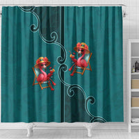 Western Yoke Shower Curtain Flamingo Relax Cowboy Style - Wonder Print Shop