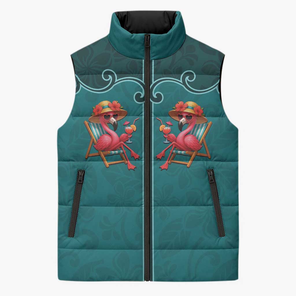 Western Yoke Sleeveless Puffer Jacket Flamingo Relax Cowboy Style - Wonder Print Shop