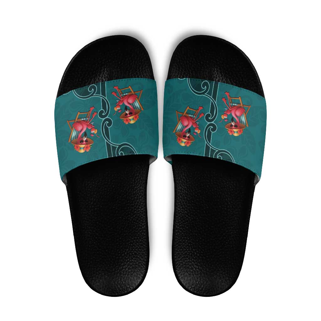 Western Yoke Slide Sandals Flamingo Relax Cowboy Style - Wonder Print Shop