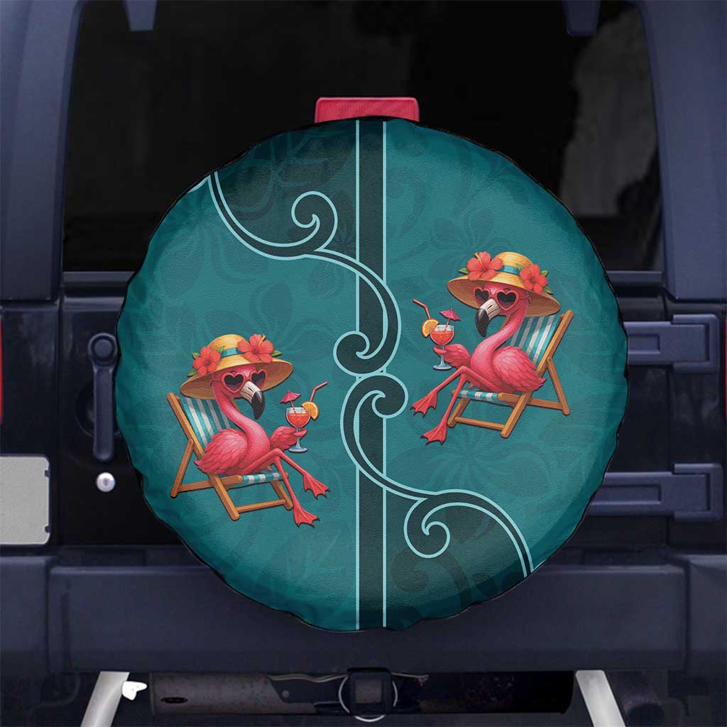 Western Yoke Spare Tire Cover Flamingo Relax Cowboy Style - Wonder Print Shop