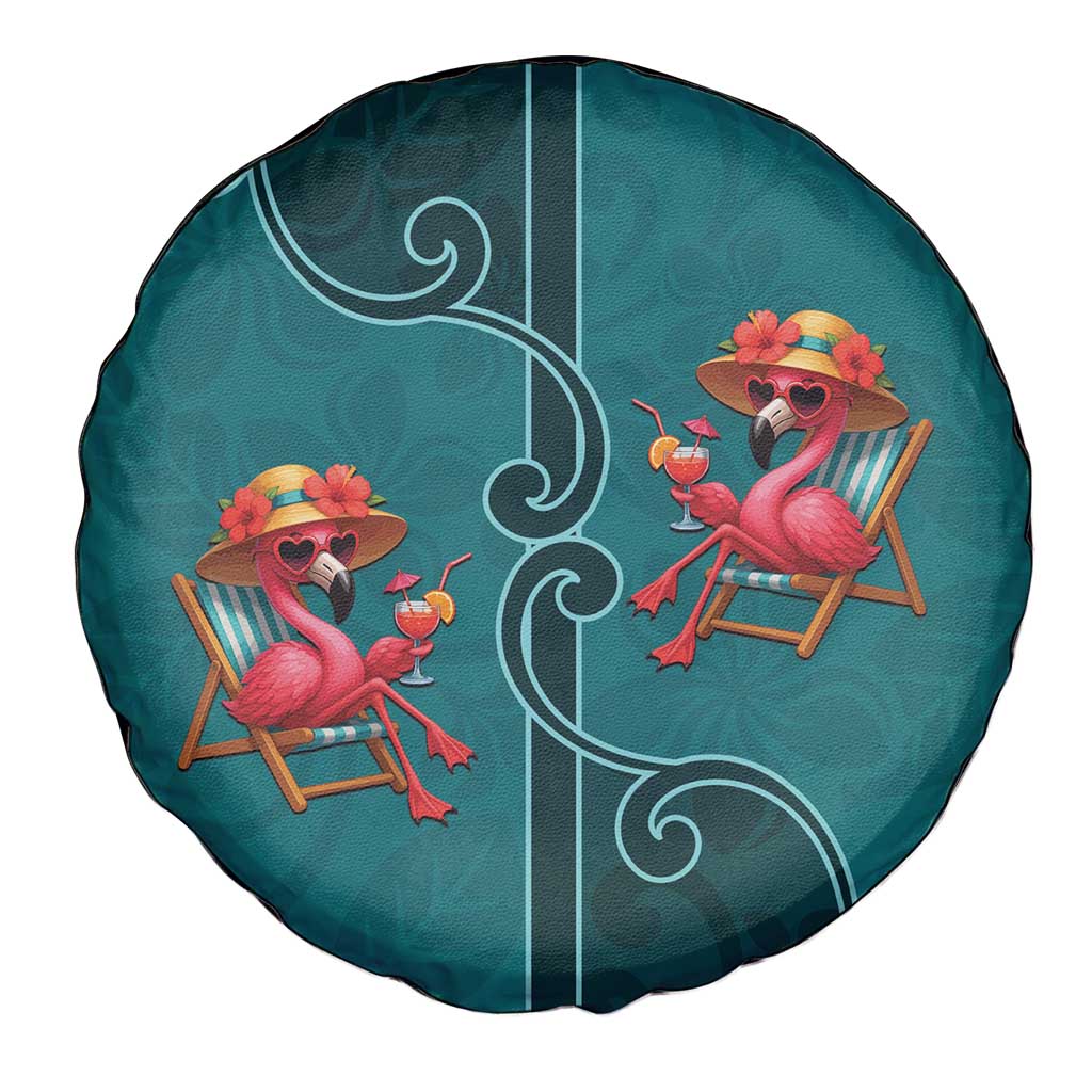 Western Yoke Spare Tire Cover Flamingo Relax Cowboy Style - Wonder Print Shop