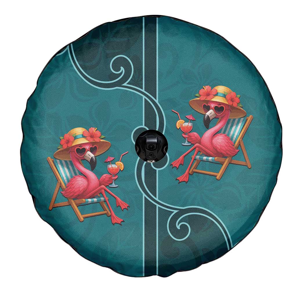 Western Yoke Spare Tire Cover Flamingo Relax Cowboy Style - Wonder Print Shop