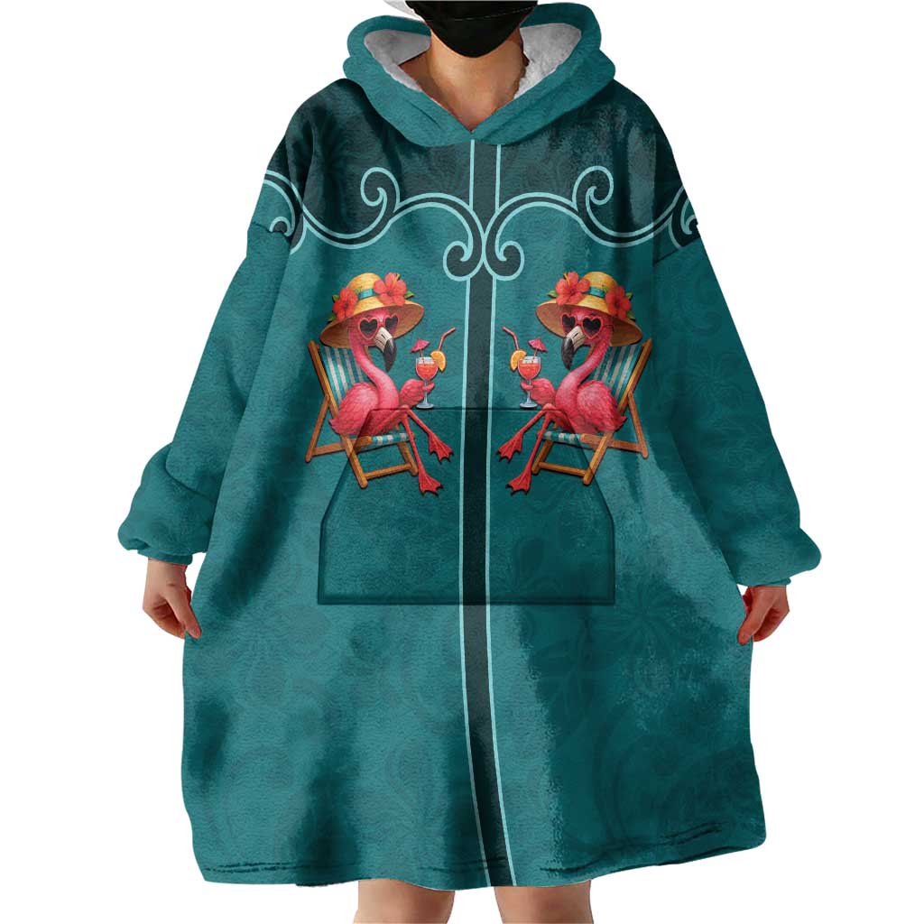 Western Yoke Wearable Blanket Hoodie Flamingo Relax Cowboy Style - Wonder Print Shop