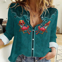 Western Yoke Women Casual Shirt Flamingo Relax Cowboy Style - Wonder Print Shop