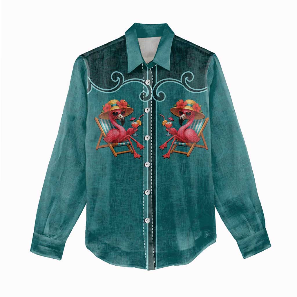 Western Yoke Women Casual Shirt Flamingo Relax Cowboy Style - Wonder Print Shop