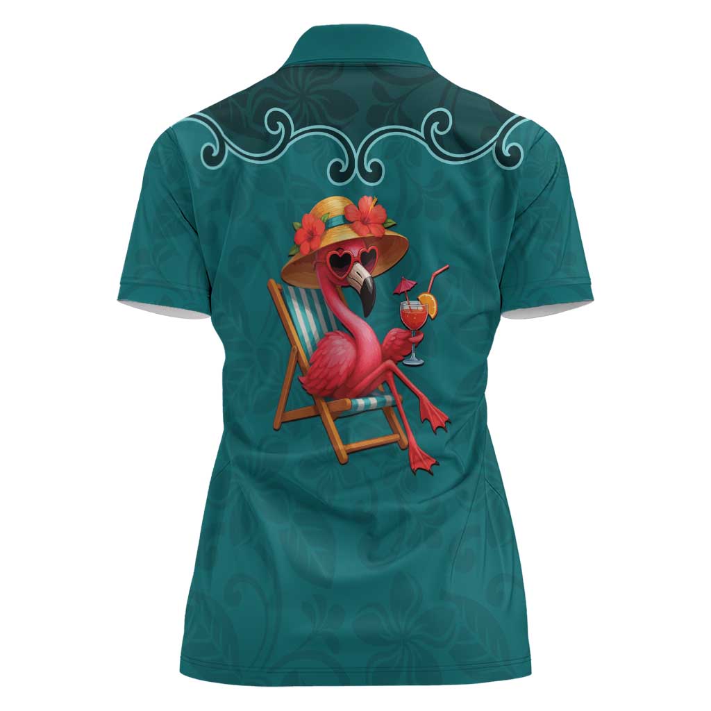 Western Yoke Women Polo Shirt Flamingo Relax Cowboy Style - Wonder Print Shop
