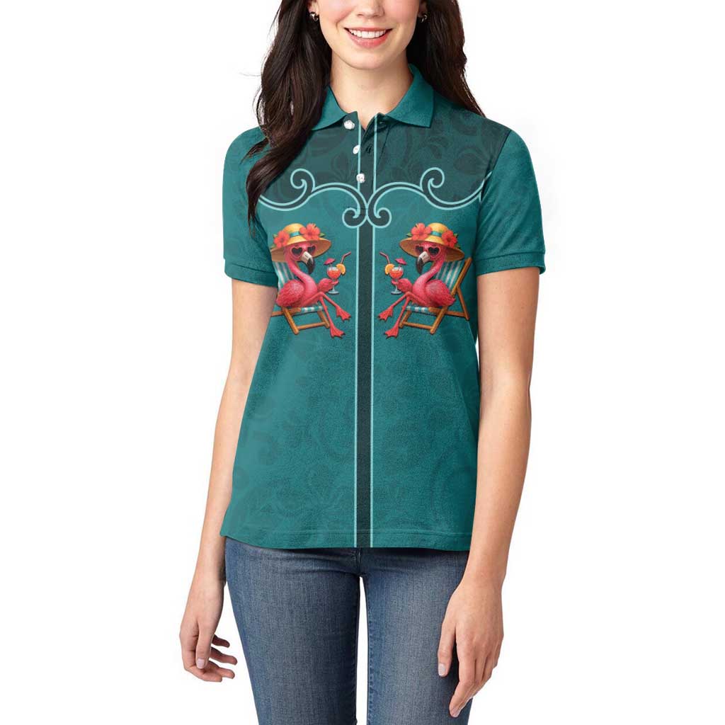 Western Yoke Women Polo Shirt Flamingo Relax Cowboy Style - Wonder Print Shop