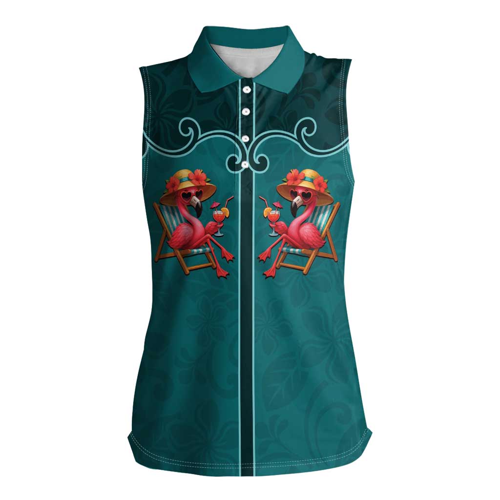 Western Yoke Women Sleeveless Polo Shirt Flamingo Relax Cowboy Style - Wonder Print Shop