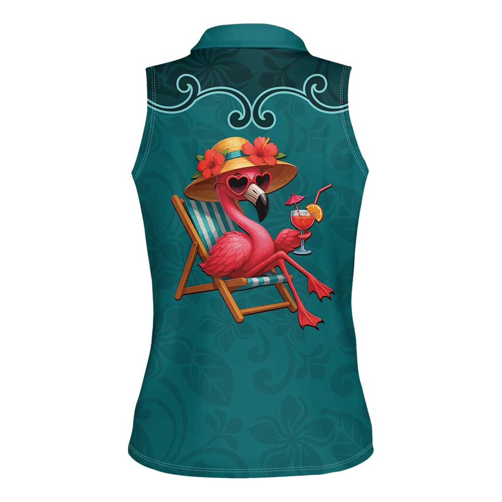 Western Yoke Women Sleeveless Polo Shirt Flamingo Relax Cowboy Style - Wonder Print Shop
