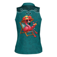 Western Yoke Women Sleeveless Polo Shirt Flamingo Relax Cowboy Style - Wonder Print Shop