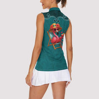 Western Yoke Women Sleeveless Polo Shirt Flamingo Relax Cowboy Style - Wonder Print Shop