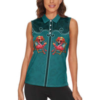 Western Yoke Women Sleeveless Polo Shirt Flamingo Relax Cowboy Style - Wonder Print Shop