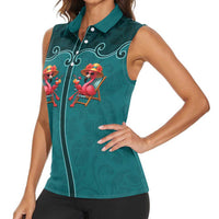 Western Yoke Women Sleeveless Polo Shirt Flamingo Relax Cowboy Style - Wonder Print Shop