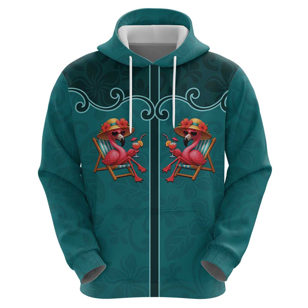Western Yoke Zip Hoodie Flamingo Relax Cowboy Style - Wonder Print Shop