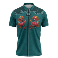 Western Yoke Zipper Polo Shirt Flamingo Relax Cowboy Style - Wonder Print Shop