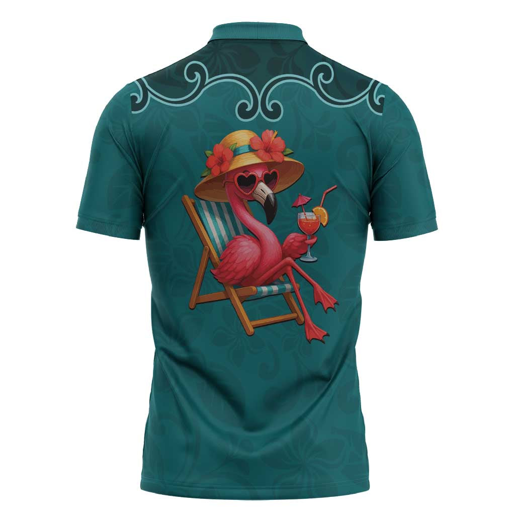 Western Yoke Zipper Polo Shirt Flamingo Relax Cowboy Style - Wonder Print Shop