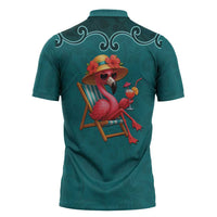 Western Yoke Zipper Polo Shirt Flamingo Relax Cowboy Style - Wonder Print Shop