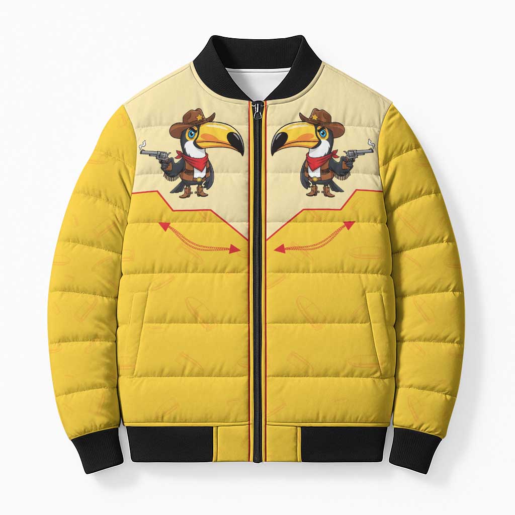 Western Yoke Bomber Puffer Jacket Toucan Cowboy Style - Wonder Print Shop