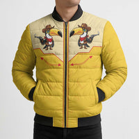 Western Yoke Bomber Puffer Jacket Toucan Cowboy Style - Wonder Print Shop