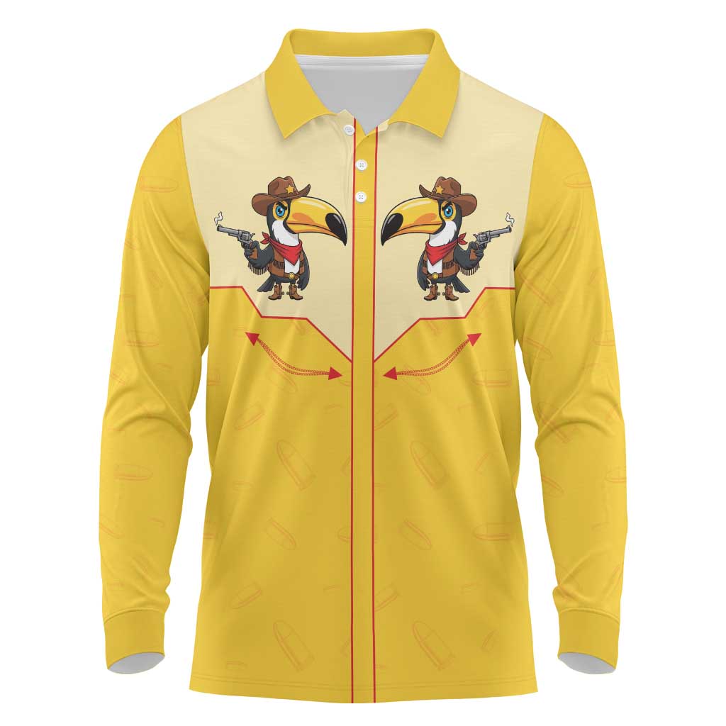 Western Yoke Long Sleeve Polo Shirt Toucan Cowboy Style - Wonder Print Shop