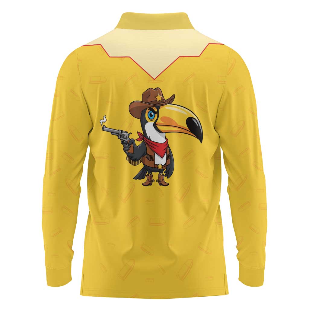 Western Yoke Long Sleeve Polo Shirt Toucan Cowboy Style - Wonder Print Shop