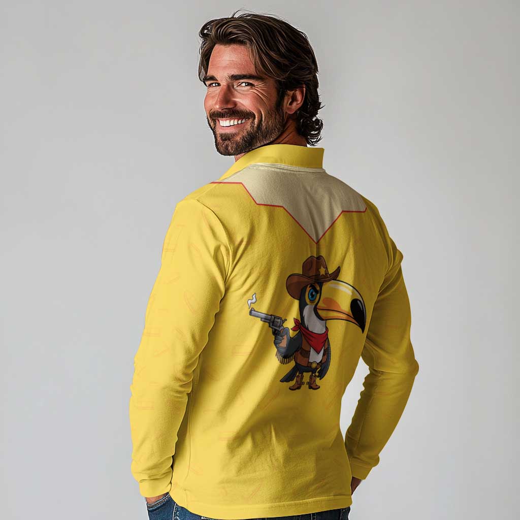 Western Yoke Long Sleeve Polo Shirt Toucan Cowboy Style - Wonder Print Shop