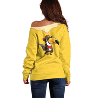 Western Yoke Off Shoulder Sweater Toucan Cowboy Style - Wonder Print Shop