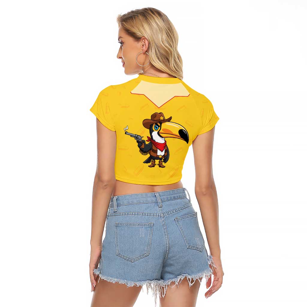 Western Yoke Raglan Cropped T Shirt Toucan Cowboy Style - Wonder Print Shop