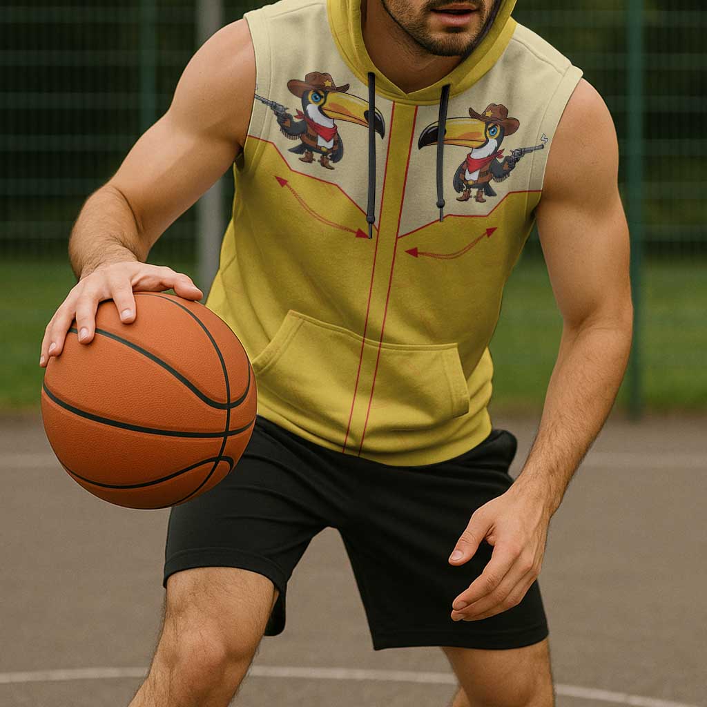 Western Yoke Sleeveless Hoodie Toucan Cowboy Style - Wonder Print Shop