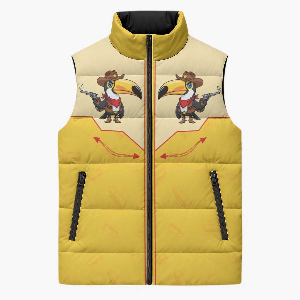 Western Yoke Sleeveless Puffer Jacket Toucan Cowboy Style - Wonder Print Shop