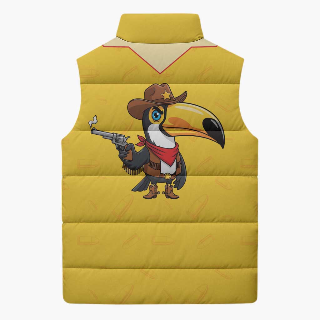 Western Yoke Sleeveless Puffer Jacket Toucan Cowboy Style - Wonder Print Shop