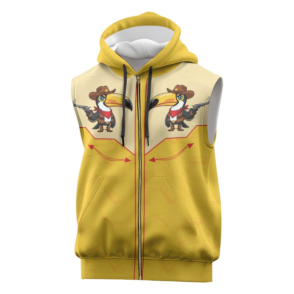 Western Yoke Sleeveless Zip Hoodie Toucan Cowboy Style - Wonder Print Shop