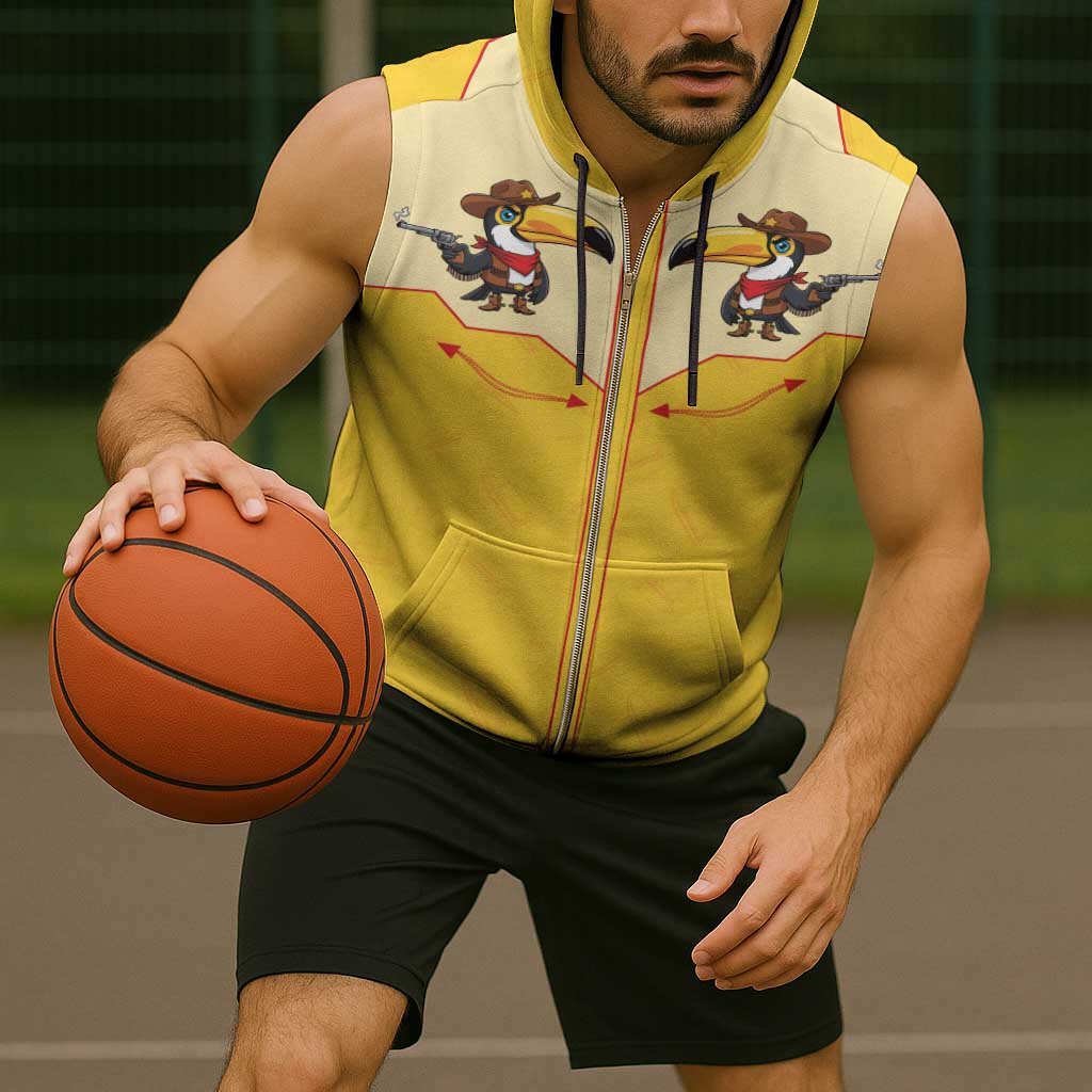 Western Yoke Sleeveless Zip Hoodie Toucan Cowboy Style - Wonder Print Shop