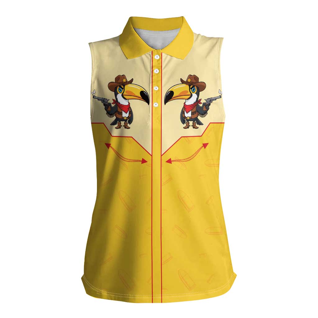 Western Yoke Women Sleeveless Polo Shirt Toucan Cowboy Style - Wonder Print Shop