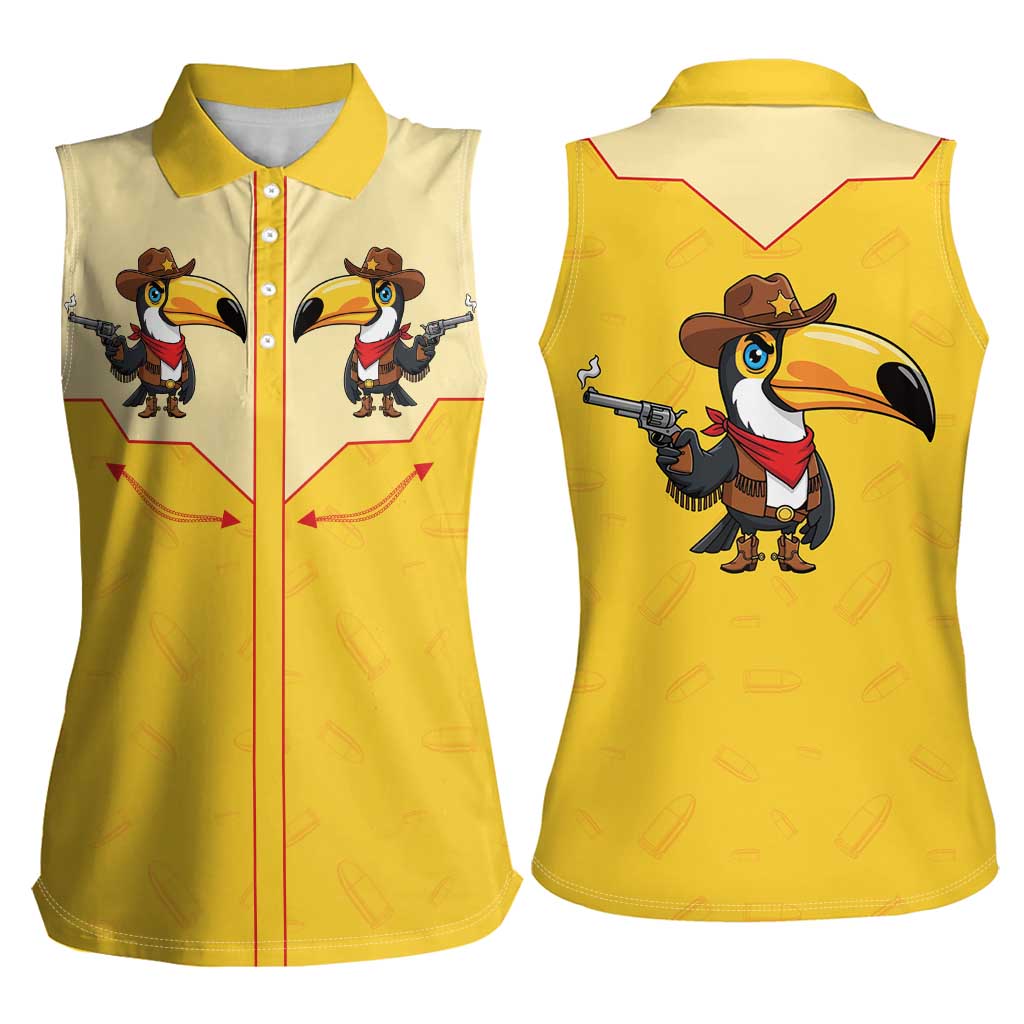 Western Yoke Women Sleeveless Polo Shirt Toucan Cowboy Style - Wonder Print Shop