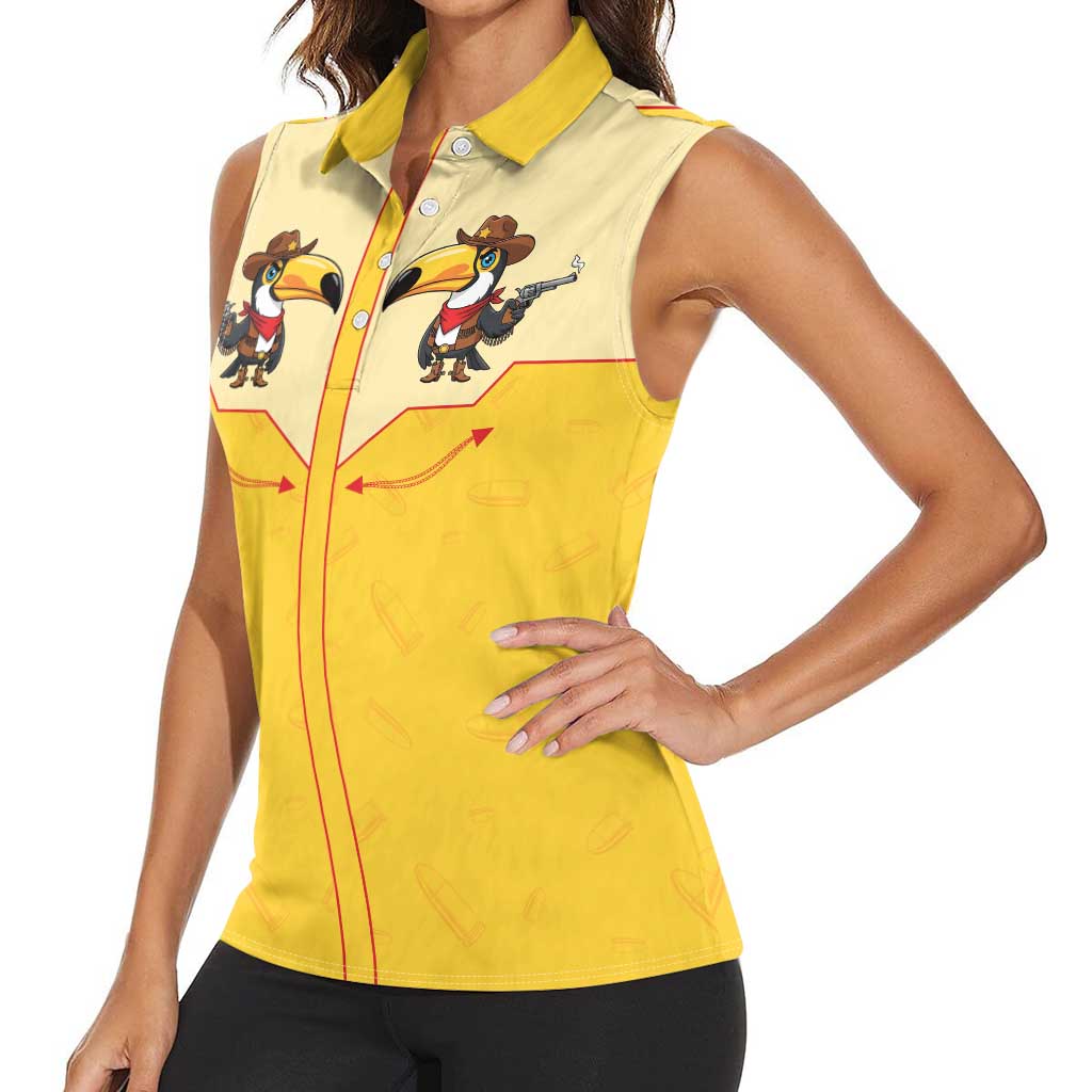 Western Yoke Women Sleeveless Polo Shirt Toucan Cowboy Style - Wonder Print Shop