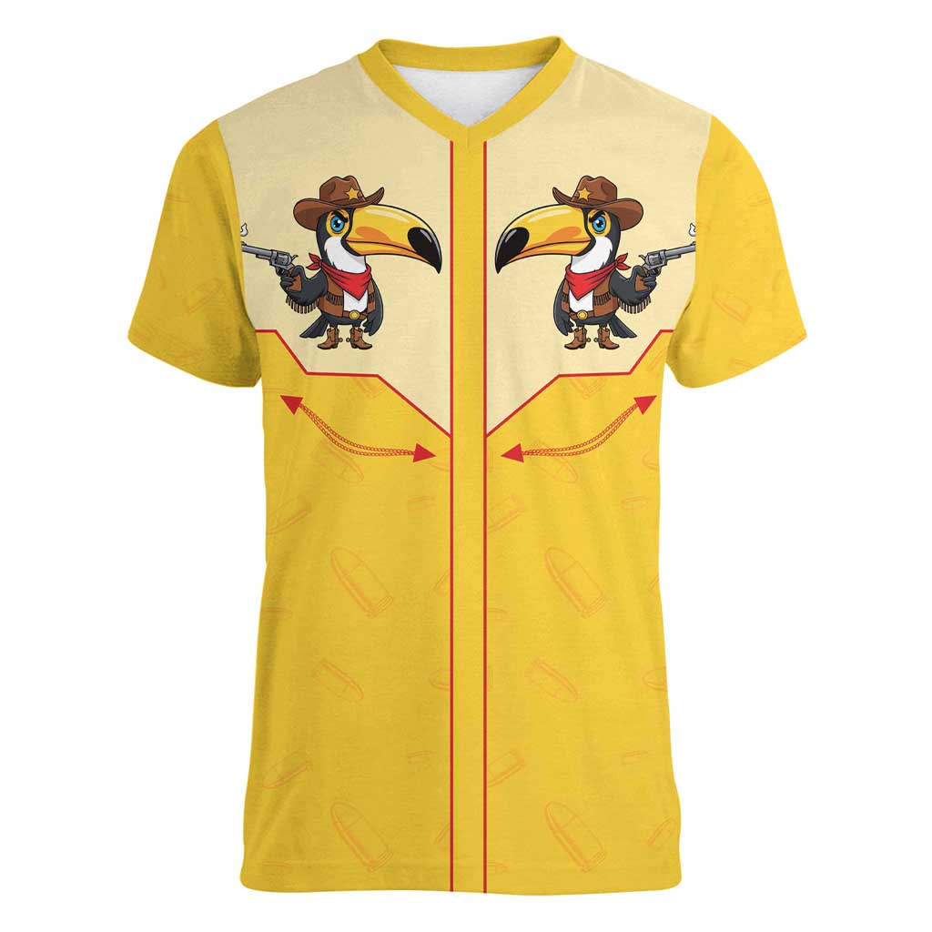 Western Yoke Women V-Neck T-Shirt Toucan Cowboy Style - Wonder Print Shop