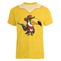 Western Yoke Women V-Neck T-Shirt Toucan Cowboy Style - Wonder Print Shop
