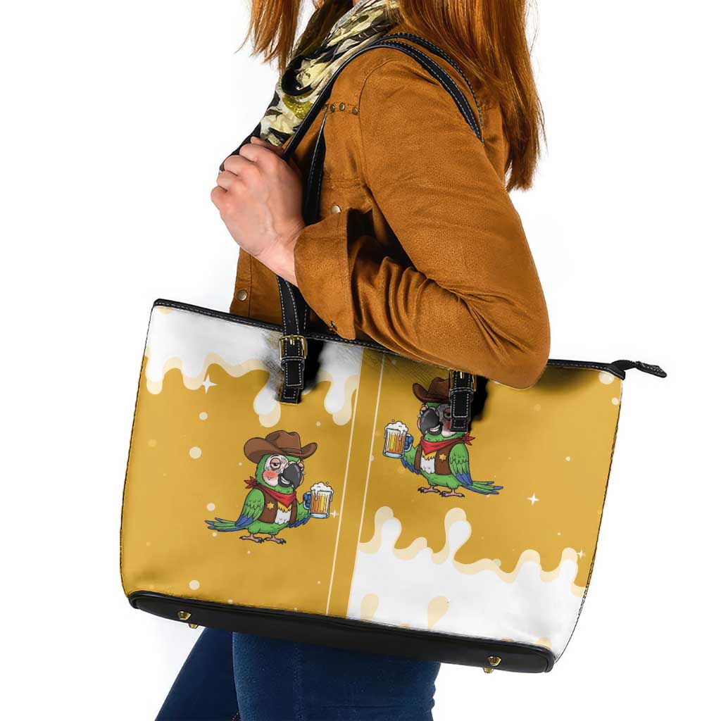Western Yoke Leather Tote Bag Drunk Parrot Cowboy Style - Wonder Print Shop