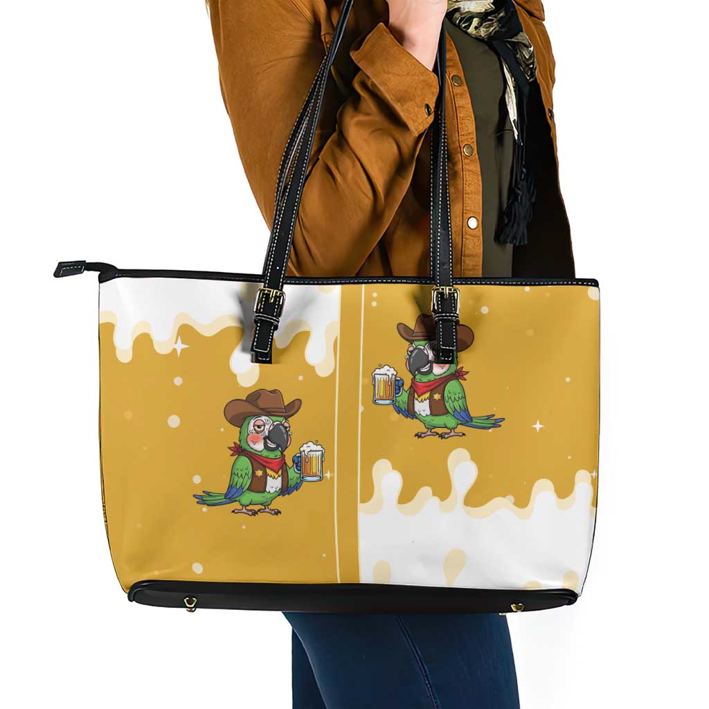 Western Yoke Leather Tote Bag Drunk Parrot Cowboy Style - Wonder Print Shop